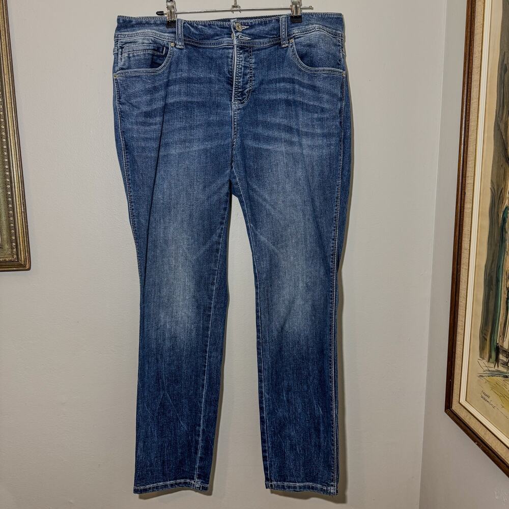 INC International Concepts Blue Wash Denim Boyfriend Stretch Jeans Size 14W